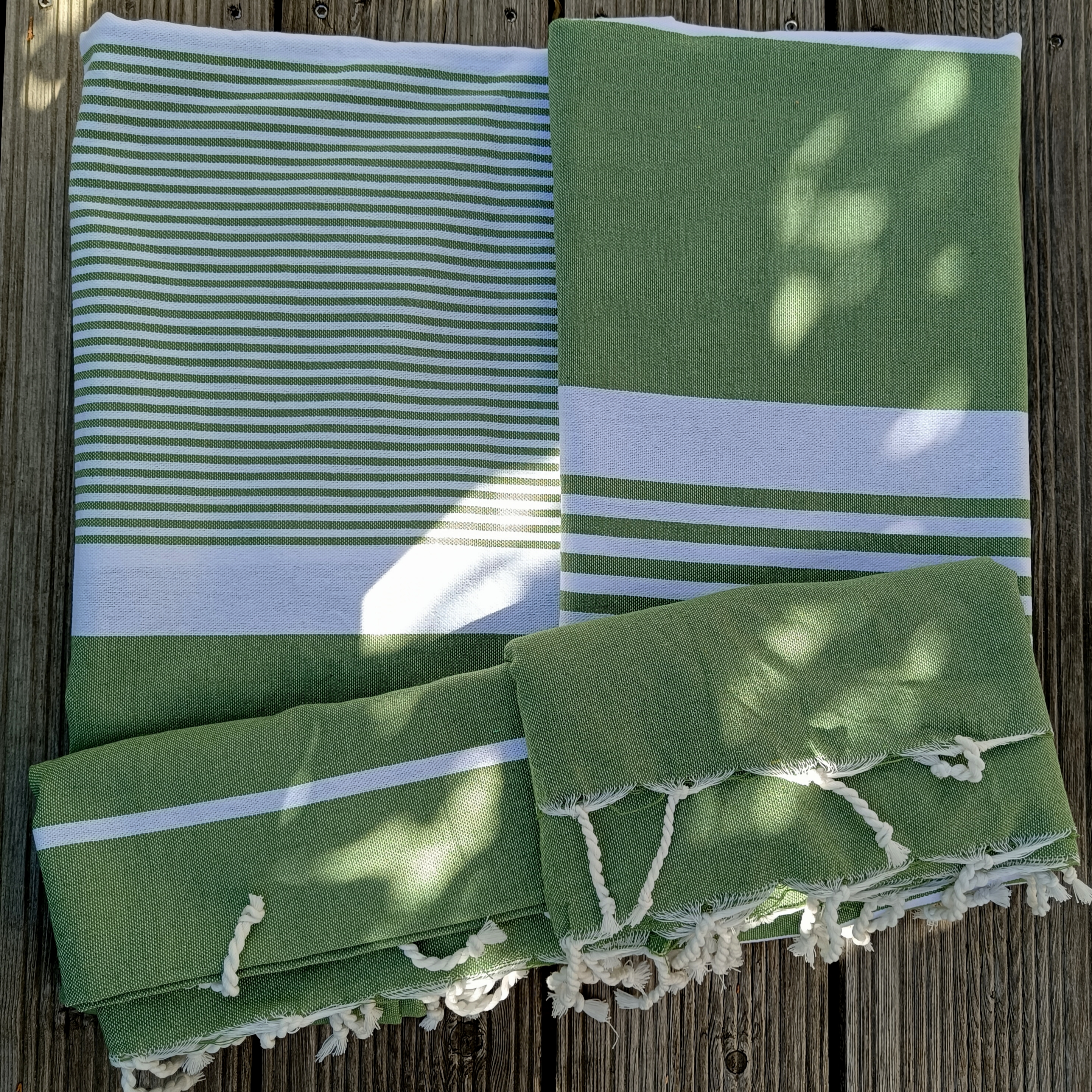 EXTRA VELKÝ RUČNĚ TKANÝ BAVLNĚNÝ PLÉD FOUTA / ZELENÝ / PROUŽKY